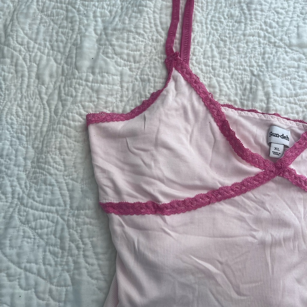 Pink Lace Trim Cami Top